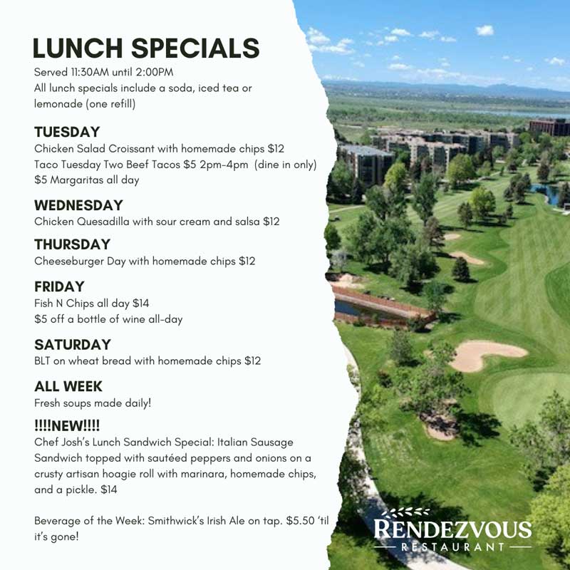 Rendezvous Restaurant lunch specials week of march 20, 2024