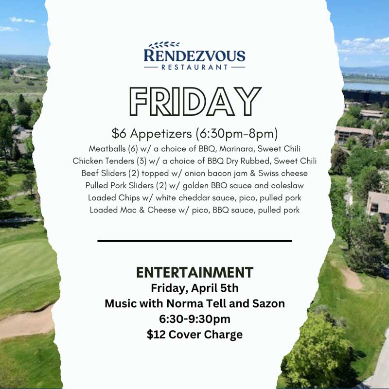 Friday March 29 specials and events are Rendezvous Restaurant