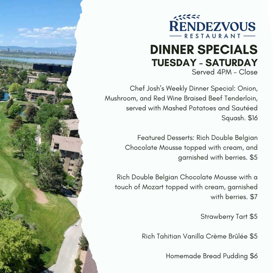 Rendezvous Restuarants Dinner special for April 23 - 28